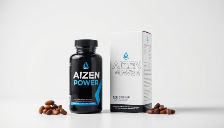 Aizen Power supplement bottle and packaging showing the male enhancement product reviewed in this article