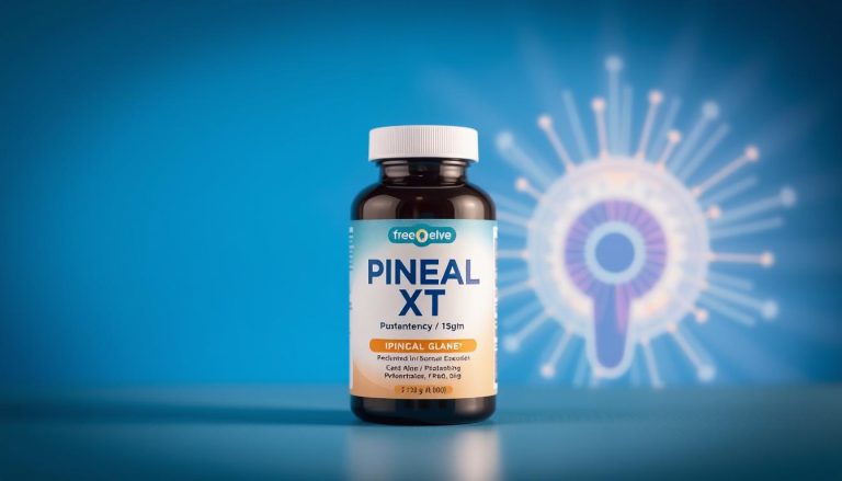 Bottle of Pineal XT supplement with pineal gland illustration