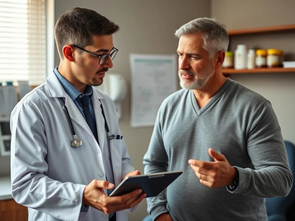 Medical professional discussing Testosil safety considerations with a patient