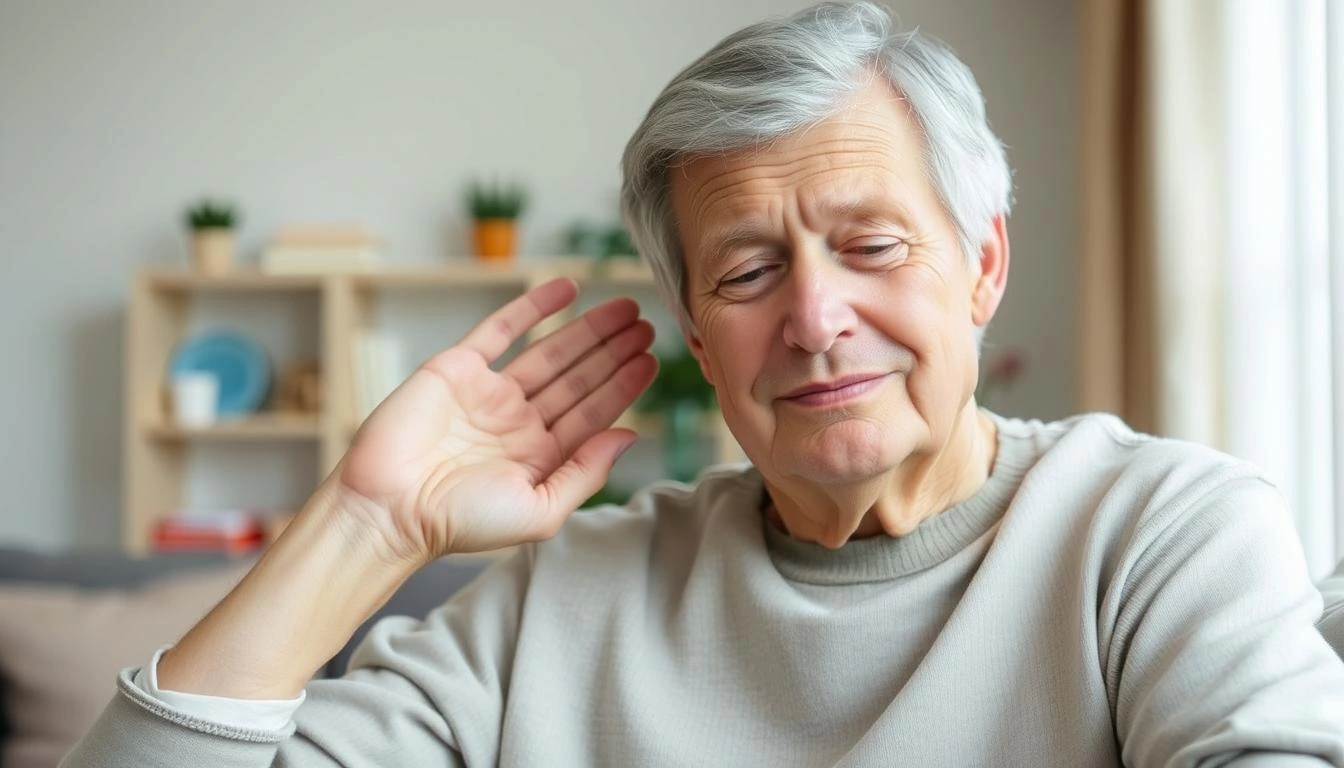 Person experiencing relief from tinnitus symptoms after using Quietum Plus